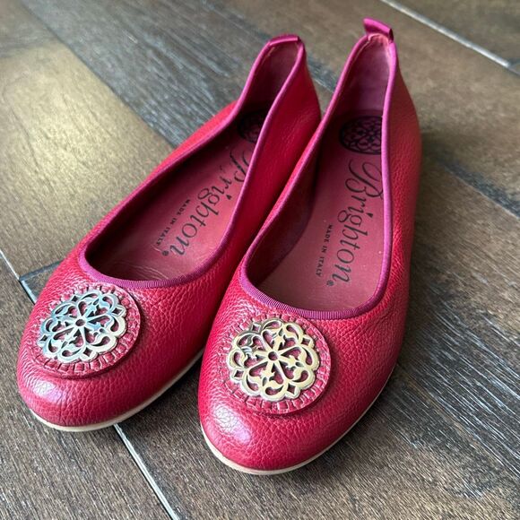 Brighton Aleta Ballerina flats shoes women’s size 7 lipstick red pebbled leather - Picture 1 of 9